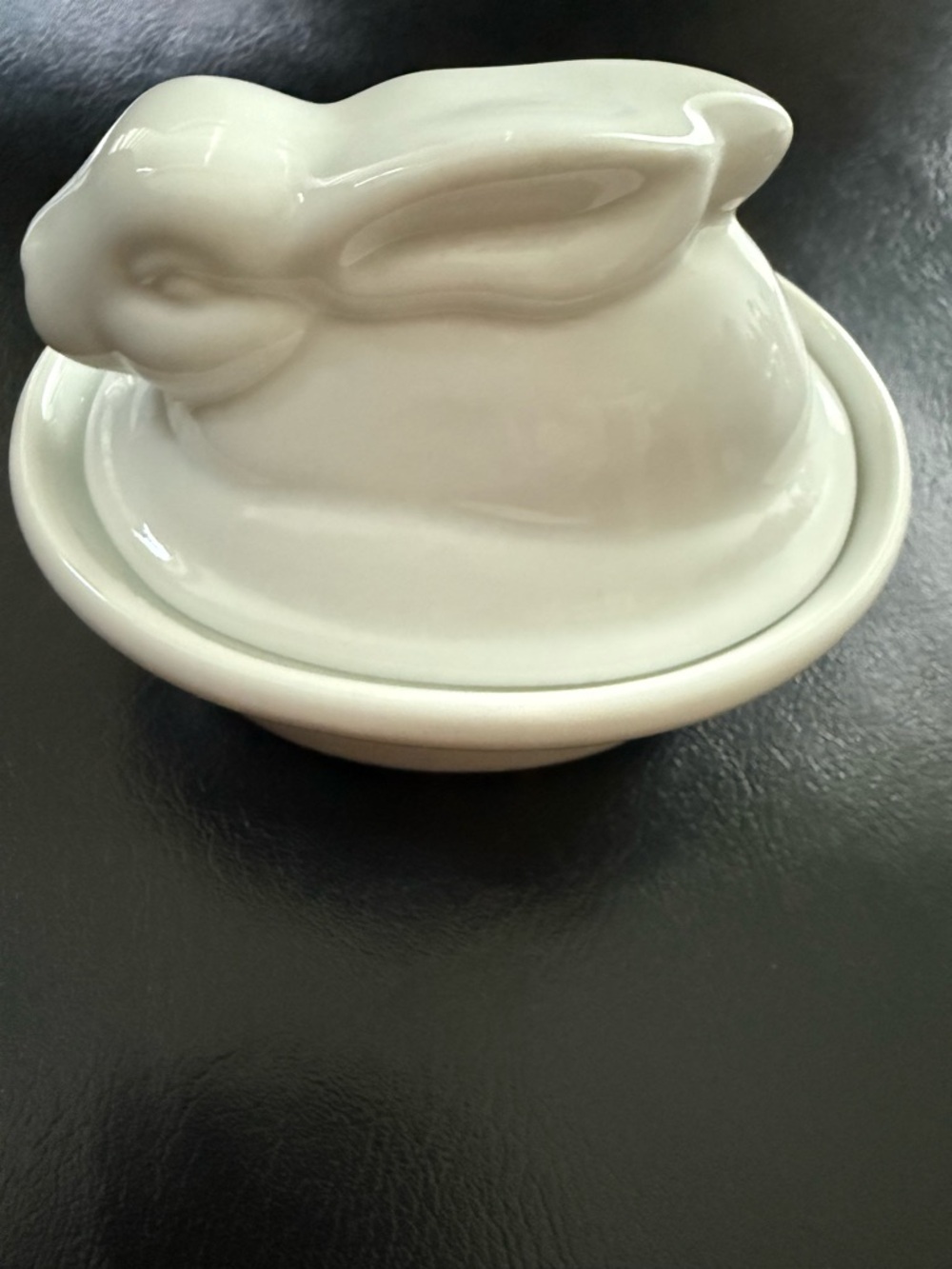 World Market White Rabbit Covered Butter Dish w/ Lid, Ceramic Oval Glossy Solid
